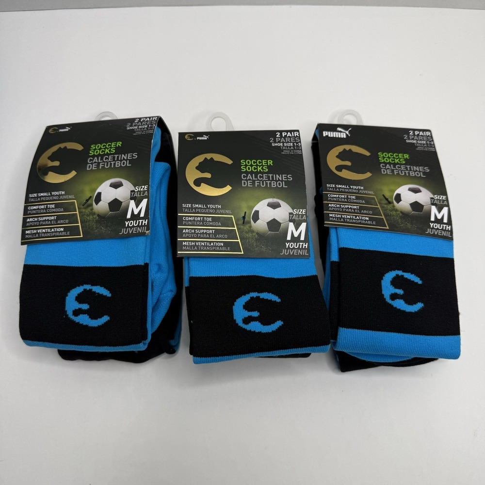 Puma Youth Soccer Socks Size M 6 Pairs Blue Black Crew 1-3